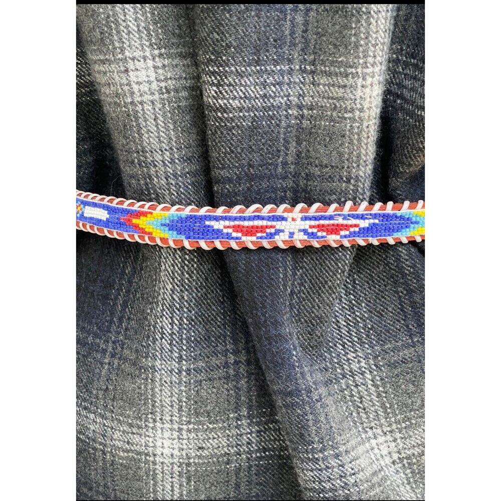 THUNDERBIRD Belt Native Western Tooled Leather sz 38 fits smaller South West Art